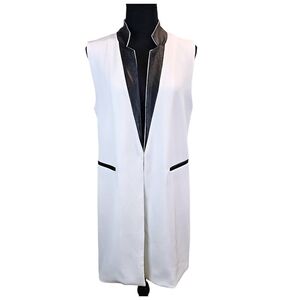 Luii Vegan Leather Collar Sleeveless Longline Blazer Jacket Small White Modern